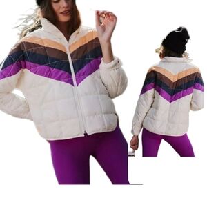 FP Movement x Hatch Ivory Printed Puffer Jacket Chevron Combo Size Small